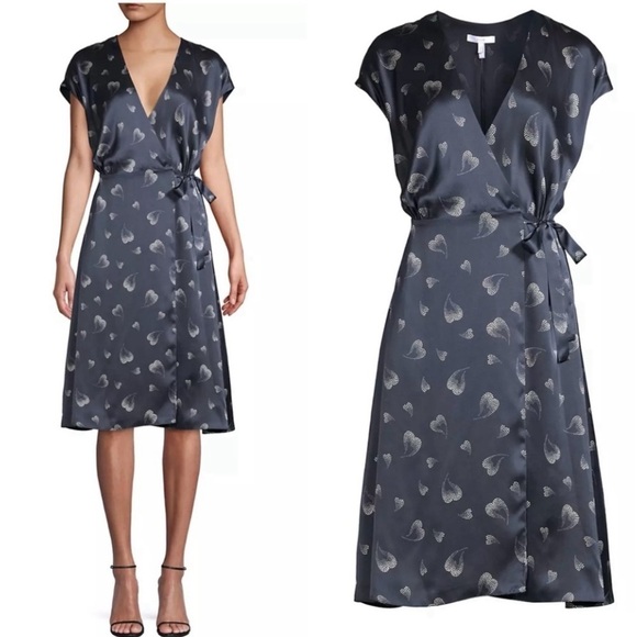 BETHWYN HEART PRINT WRAP SILK DRESS IN MIDNIGHT from Joie NWOT - Picture 2 of 8